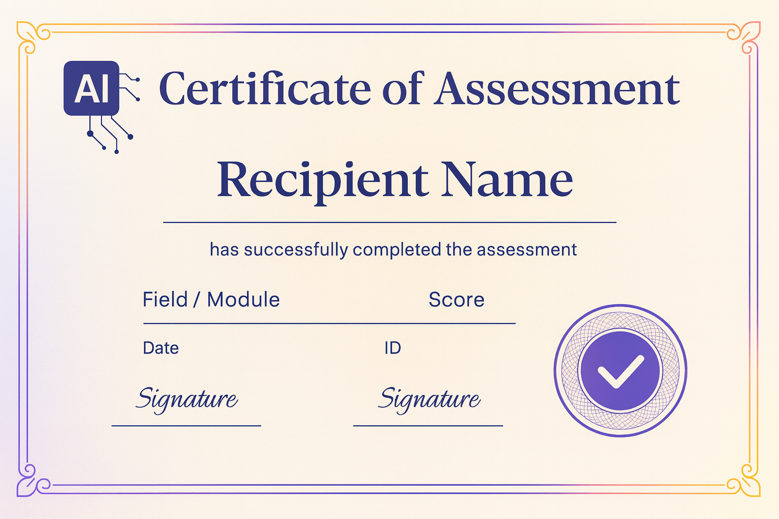 Certificate design preview with QR and signature